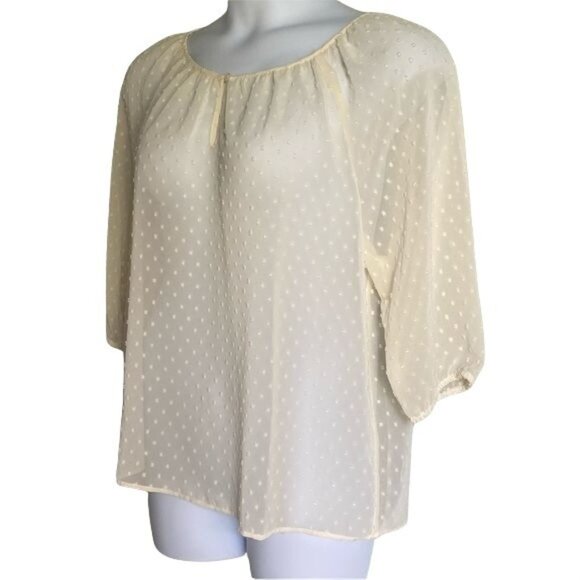 Ann Taylor Petite Sheer Textured Polyester Keyhole Blouse Petite Large - Picture 1 of 9